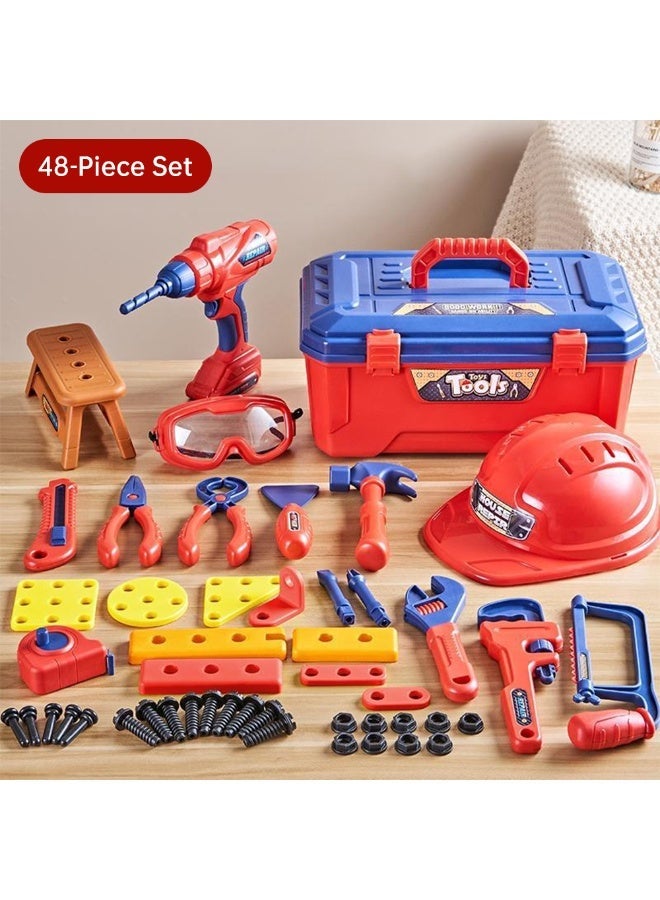 EVEREEN Kids Tool Set, 48 Pcs Pretend Play Construction Toy with Electronic Drill & Tool Box, Learning Tool Kit for Toddlers & Kids Boys Girls Ages 3 4 5 6, Birthday Gift - Image 1
